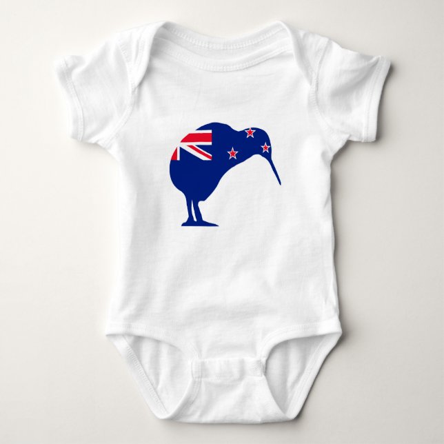 New Zealand Flag With Kiwi SIlhouette Baby Bodysuit (Front)