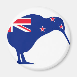 New Zealand Flag With Kiwi SIlhouette Magnet