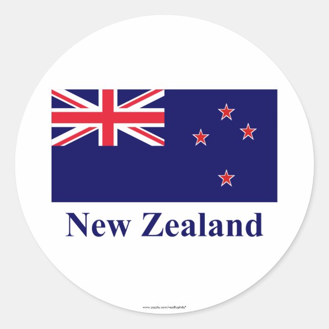 New Zealand Flag with Name Classic Round Sticker (Front)