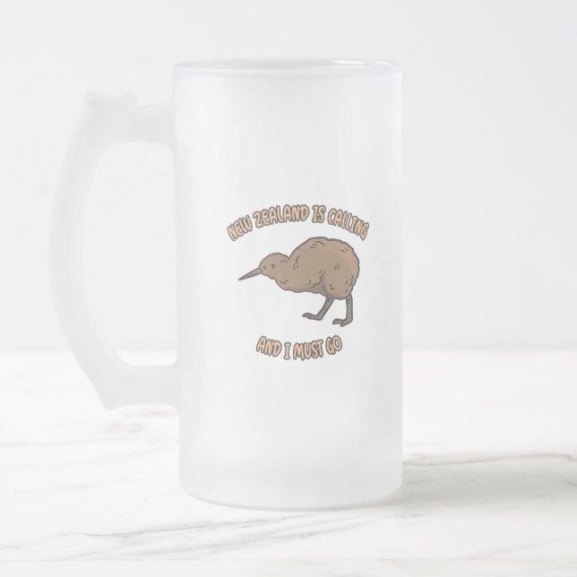 New Zealand Is Calling Frosted Glass Beer Mug (Left)