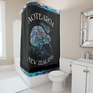 NEW ZEALAND KIWI AND FERN PAUA SHOWER CURTAIN
