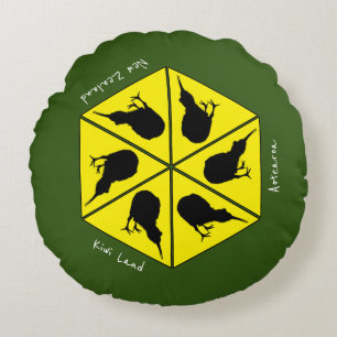 New Zealand, Kiwi Bird Aotearoa Islands Round Cushion