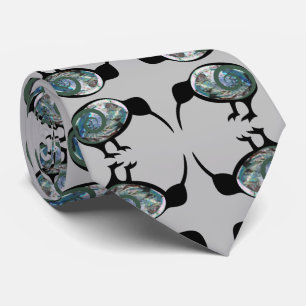 NEW ZEALAND KIWI BIRD BLACK PAUA PATTERN NZ KORU TIE