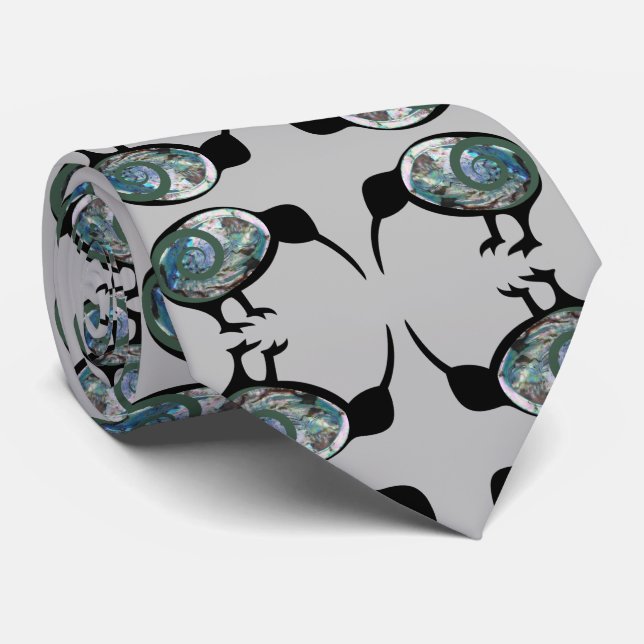 NEW ZEALAND KIWI BIRD BLACK PAUA PATTERN NZ KORU  TIE (Rolled)