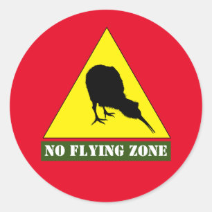 New Zealand, Kiwi Bird & No Flying Zone /Aotearoa Classic Round Sticker