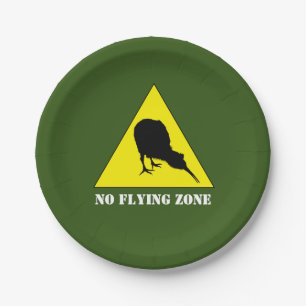 New Zealand, Kiwi Bird & No Flying Zone /Aotearoa Paper Plate