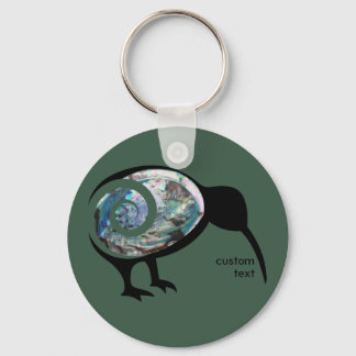 NEW ZEALAND KIWI BIRD PAUA BLACK GREEN FERN KORU KEY RING