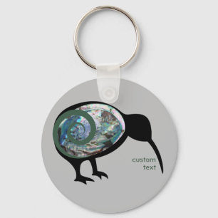 NEW ZEALAND KIWI BIRD PAUA BLACK GREEN FERN KORU  KEY RING