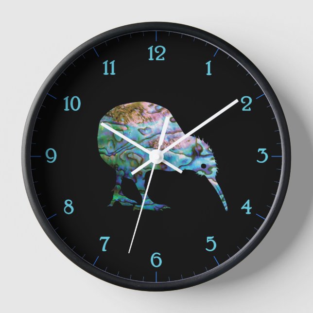 NEW ZEALAND KIWI BIRD PAUA CLOCK (Front)