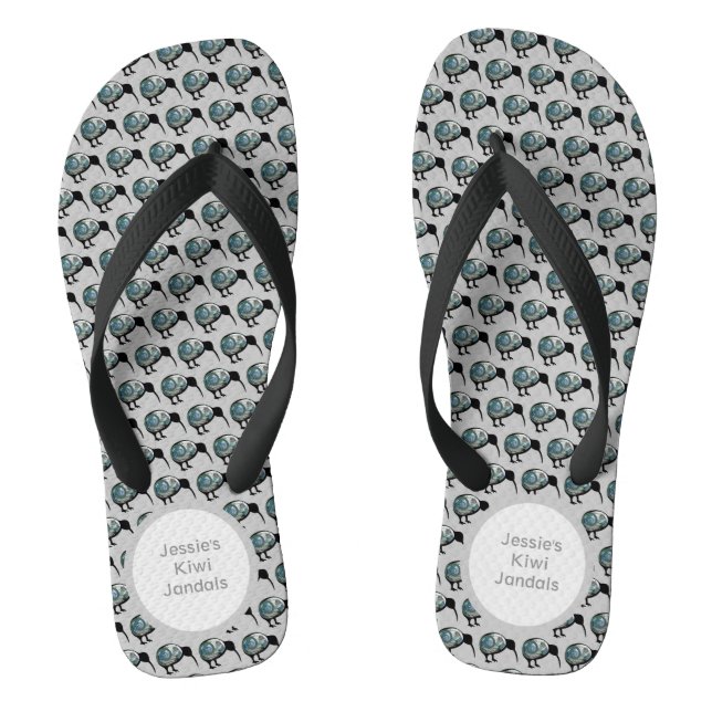 NEW ZEALAND KIWI BIRD PAUA SHELL FERN KORU JANDALS (Footbed)