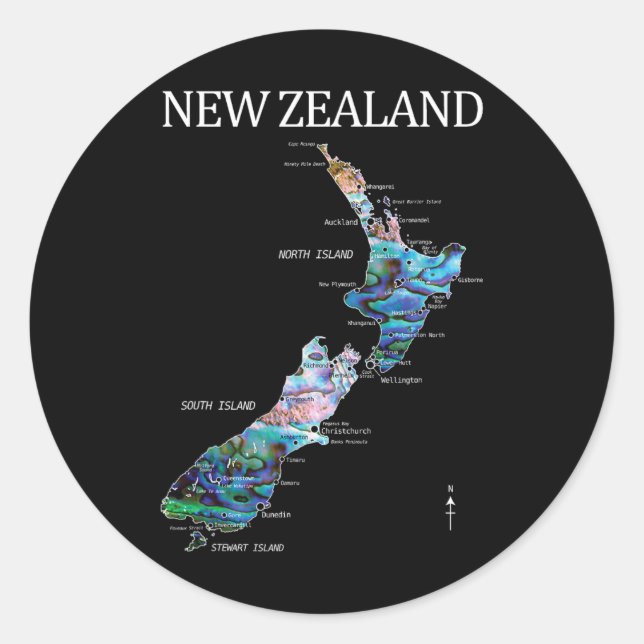 New Zealand Kiwi Detailed Map  Classic Round Sticker (Front)