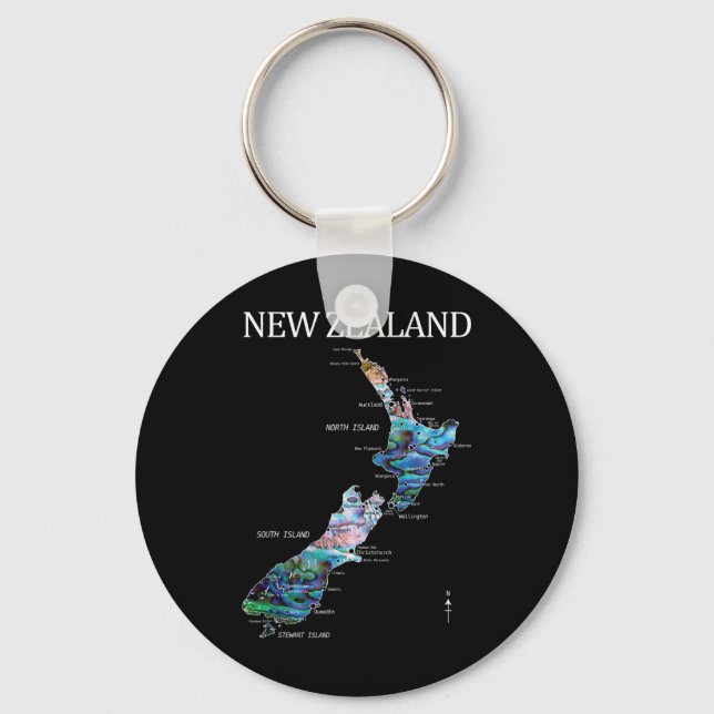 New Zealand Kiwi Detailed Map  Key Ring (Front)