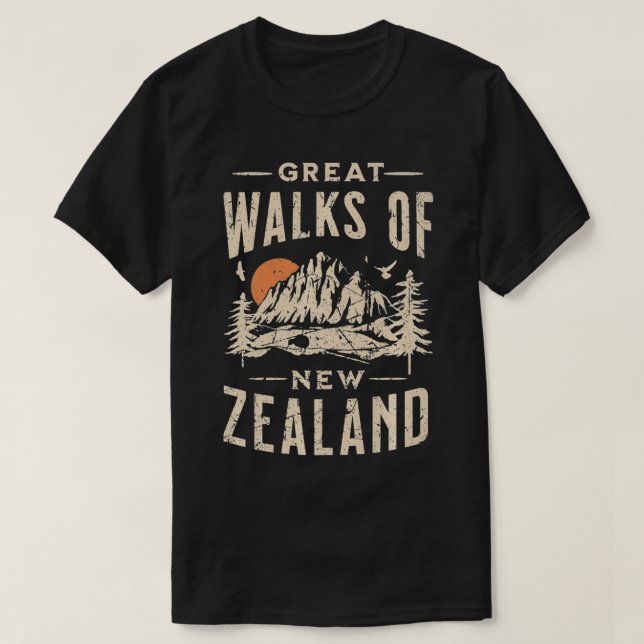 New Zealand Kiwi Great Walks Retro Souvenir Nation T-Shirt (Design Front)