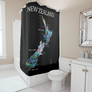 NEW ZEALAND KIWI MAP PAUA SHOWER CURTAIN