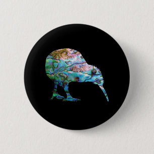 NEW ZEALAND KIWI PAUA 6 CM ROUND BADGE