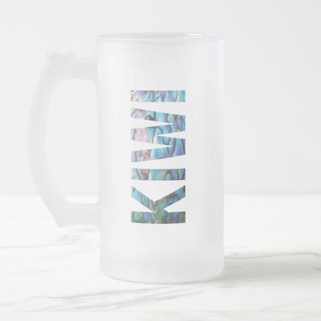 NEW ZEALAND KIWI PAUA FROSTED GLASS BEER MUG (Left)