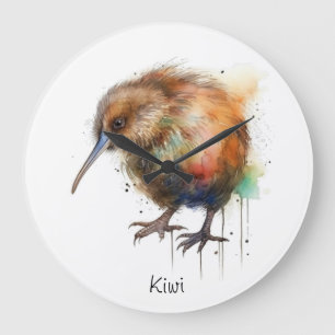 New Zealand Kiwi watercolor customisable Large Clock