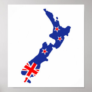 New Zealand map flag Poster