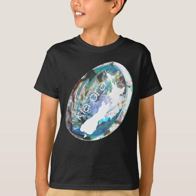 NEW ZEALAND MAP KIA ORA PAUA SHELL NZ KIWI AS T-Shirt (Front)