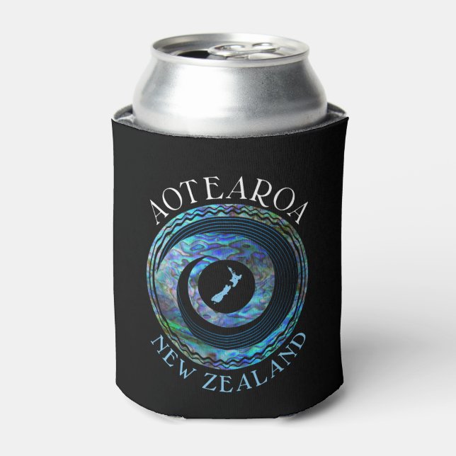 NEW ZEALAND MAP KORU PAUA CAN COOLER (Can Front)