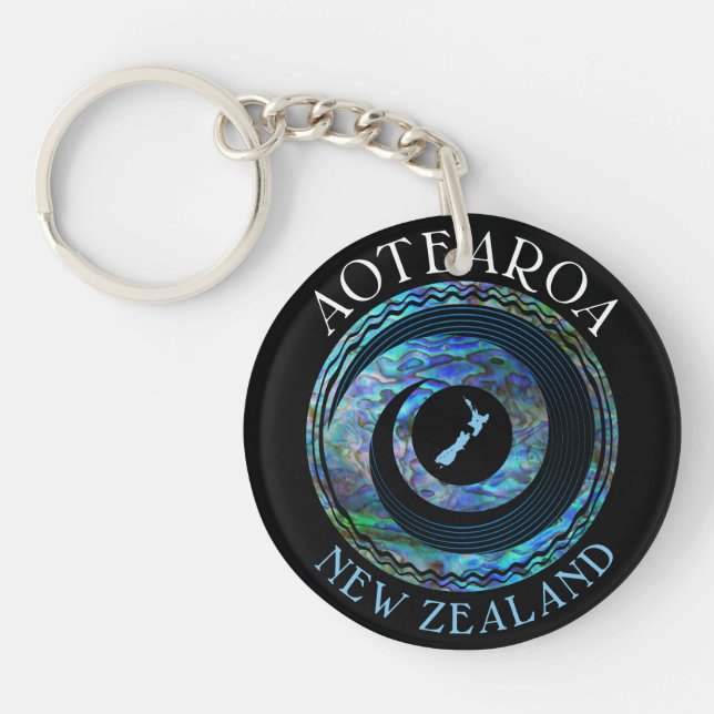 NEW ZEALAND MAP KORU PAUA KEY RING (Front)