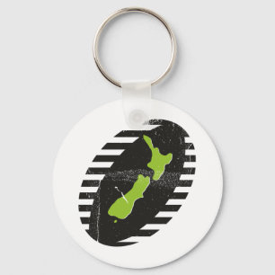New Zealand Map On Rugby Ball Grungy Key Ring