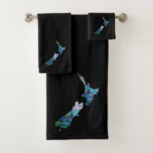 NEW ZEALAND MAP PAUA BATH TOWEL SET
