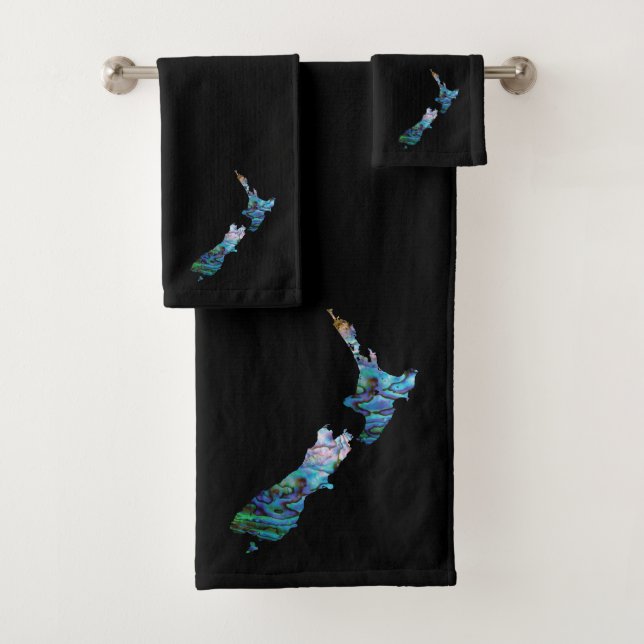 NEW ZEALAND MAP PAUA BATH TOWEL SET (Insitu)