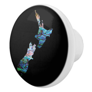 NEW ZEALAND MAP PAUA CERAMIC KNOB
