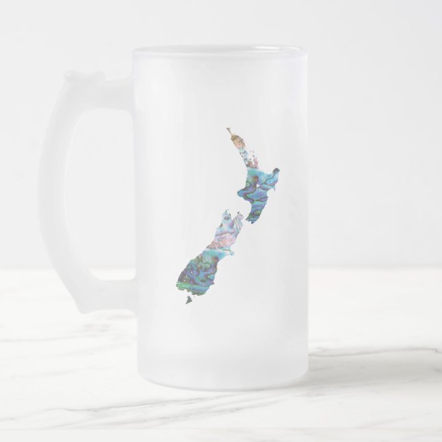 NEW ZEALAND MAP PAUA FROSTED GLASS BEER MUG (Left)