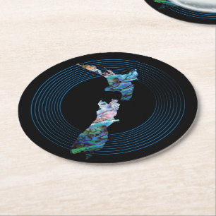 NEW ZEALAND MAP PAUA RINGS ROUND PAPER COASTER