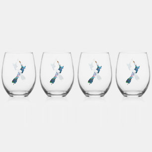 NEW ZEALAND MAP PAUA STEMLESS WINE GLASS