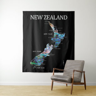NEW ZEALAND MAP PAUA TAPESTRY