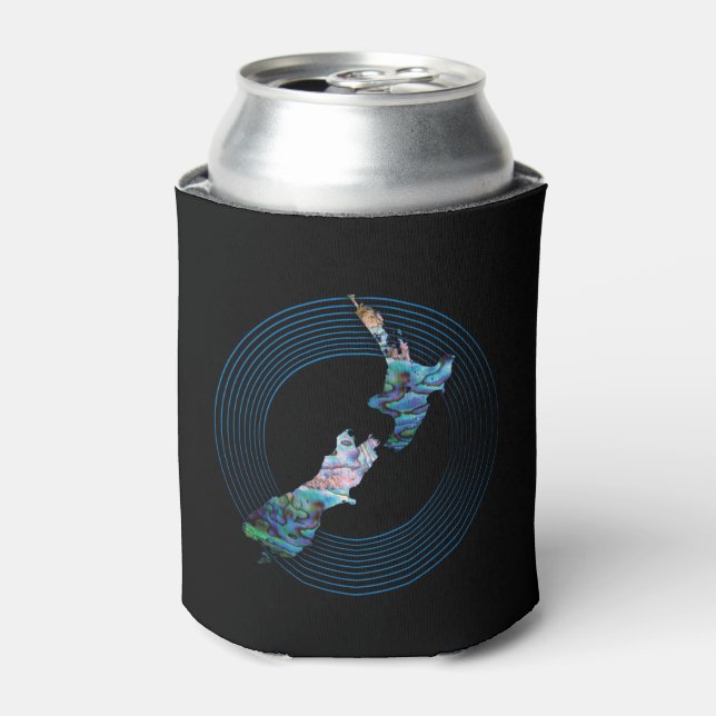 NEW ZEALAND MAP RINGS PAUA CAN COOLER (Can Front)