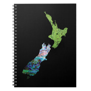 NEW ZEALAND MAP SIMPLE PAUA AND FERNS NOTEBOOK