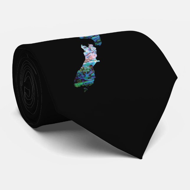 NEW ZEALAND MAP SIMPLE PAUA TIE (Rolled)