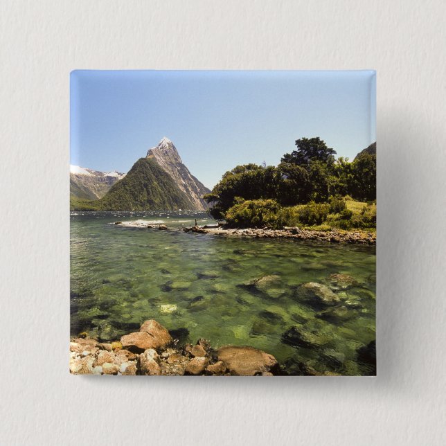 New Zealand, Mitre Peak, & Bowen River entering 15 Cm Square Badge (Front)