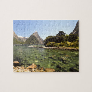 New Zealand, Mitre Peak, & Bowen River entering Jigsaw Puzzle