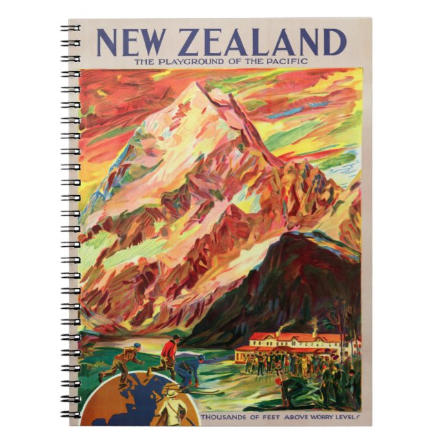 New Zealand Mt. Cook Vintage Travel Poster Notebook (Front)