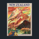 New Zealand Mt. Cook Vintage Travel Poster Postcard<br><div class="desc">Restored and digitally enhanced reproduction of a travel poster showing Mount Cook in beautiful light. Imperfections removed. Colours corrected.</div>
