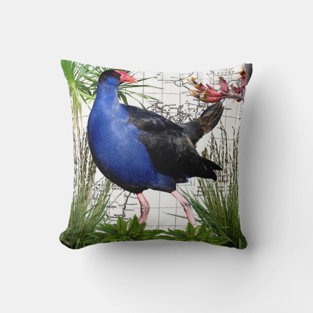 New Zealand Native Pukeko Pillow (Front)
