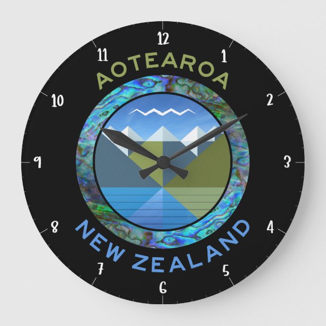 NEW ZEALAND PAUA FIORDLAND LARGE CLOCK (Front)