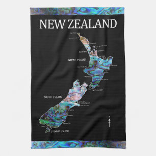 NEW ZEALAND PAUA MAP TEA TOWEL
