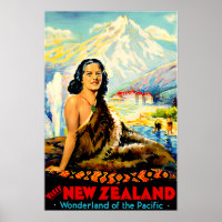New Zealand Print Travel Poster Maori Art