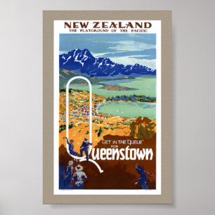 New Zealand Queenstown Vintage Travel Poster