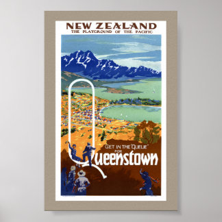 New Zealand Queenstown Vintage Travel Poster