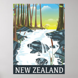 New Zealand River travel poster