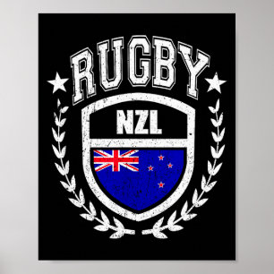 New Zealand Rugby Equipment New Zealand Flag Vinta Poster