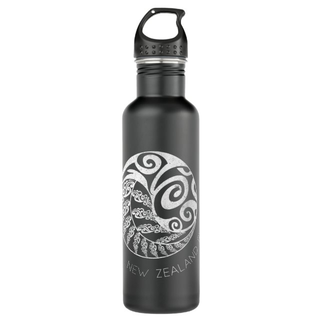New Zealand Rugby Maori Inspired Kiwi & Silver Fer 710 Ml Water Bottle (Front)
