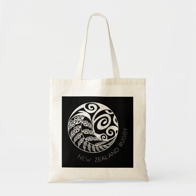 New Zealand Rugby Maori Inspired Kiwi & Silver Fer Tote Bag (Front)